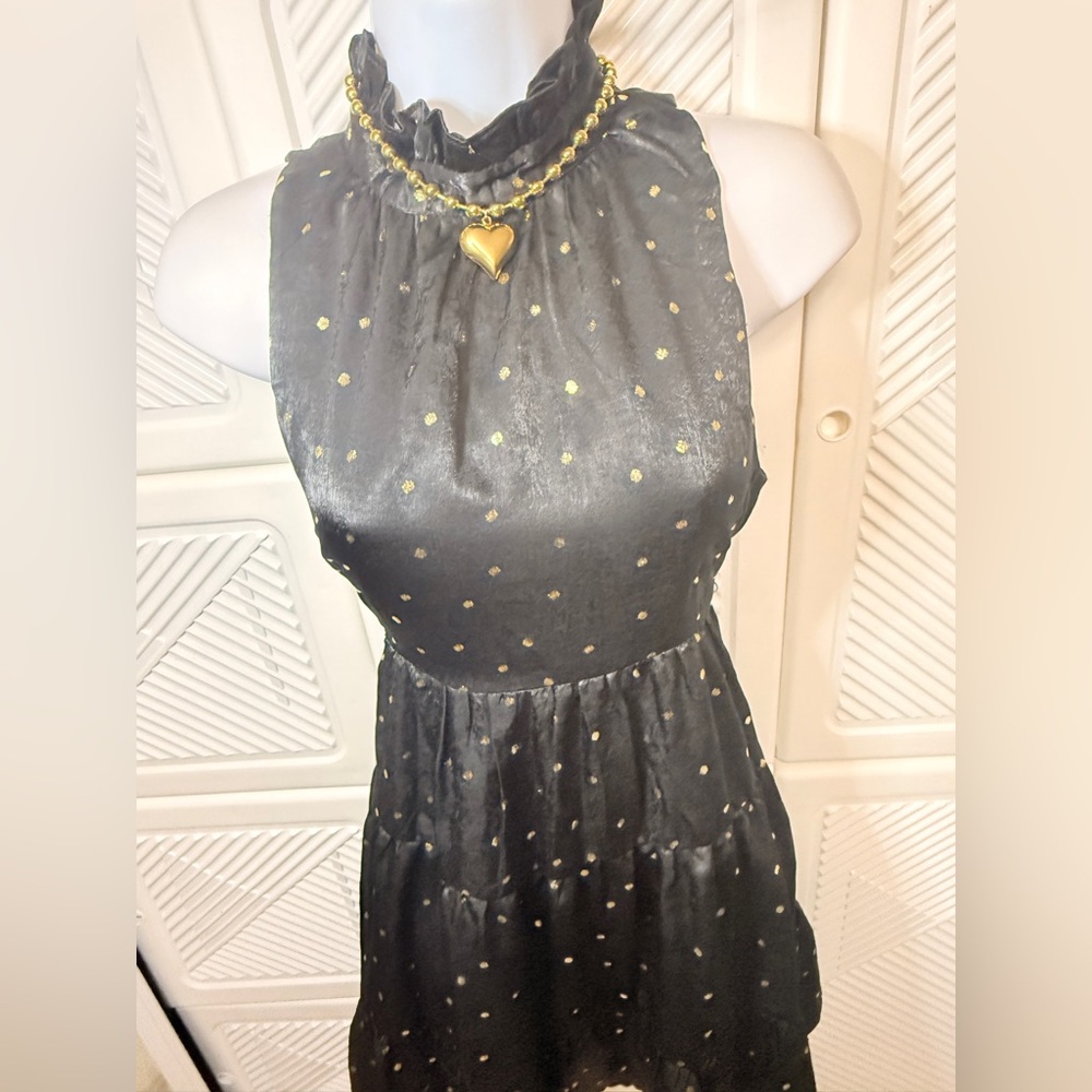 Elegant Black and Gold Polka Dot Dress - Picture 3 of 6